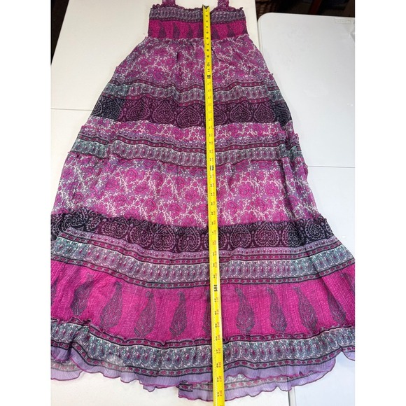 Chaudry by kc Tiered Maxi Dress Pink Purple Paisley Print Bohemian Summer M - Picture 2 of 8